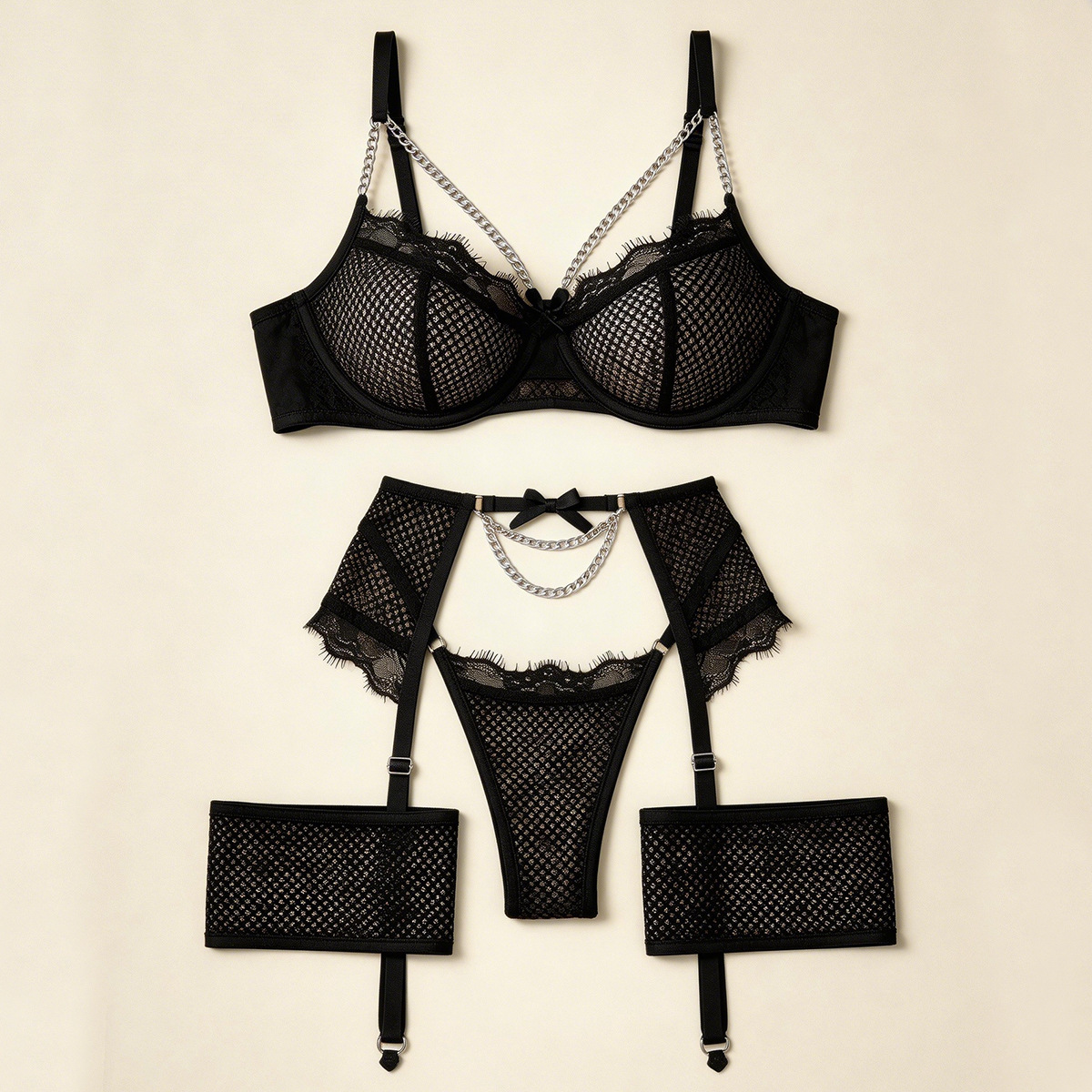 Set Lingerie Seksi dengan Akse - Sheer Mesh Bra ulasan dan harga