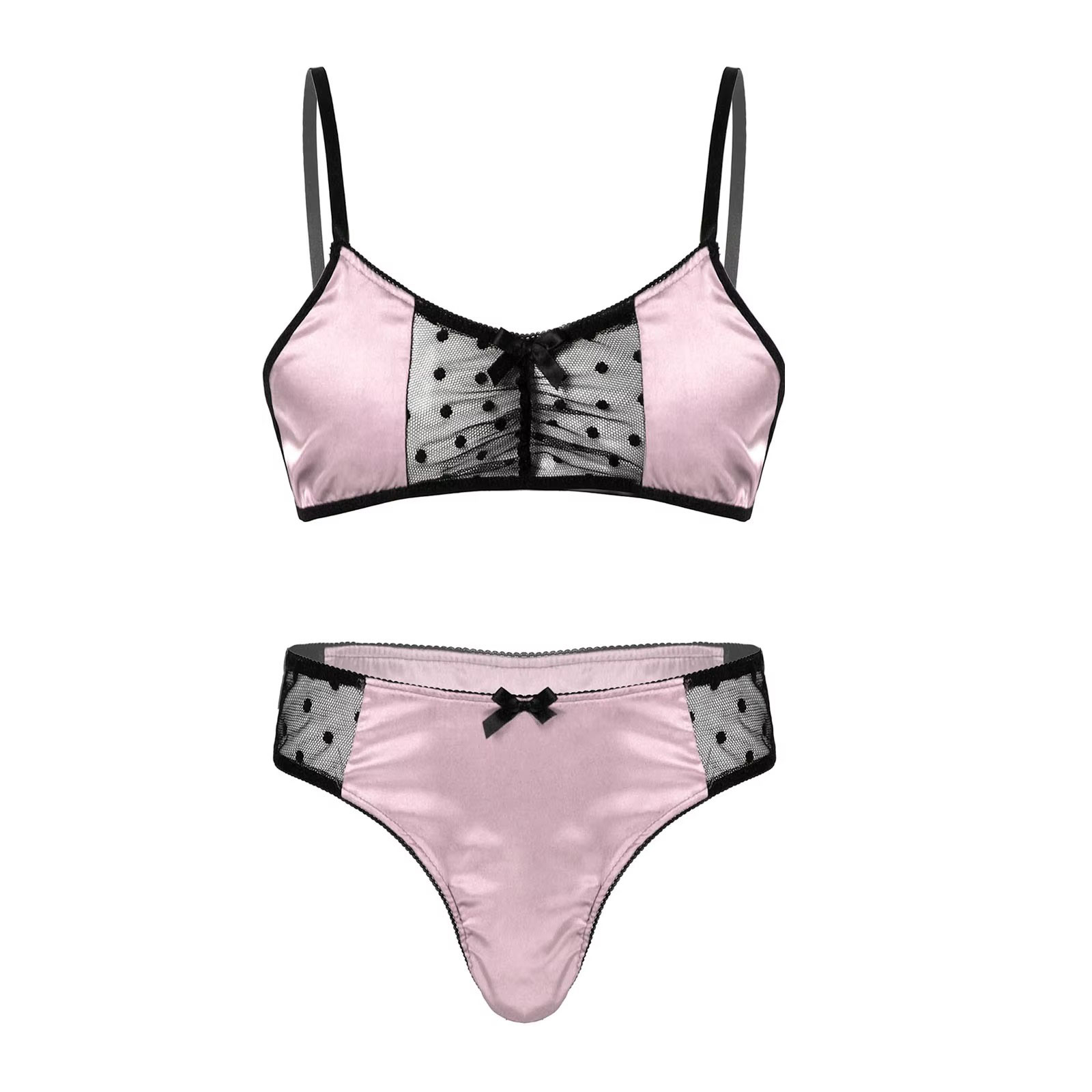 Setelan Lingerie Satin Pria Pa - Sheer Mesh Bra ulasan dan harga
